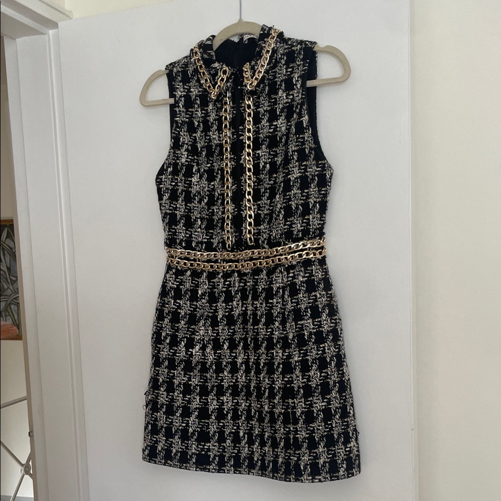Alice and Olivia tweed and chain zip-up mini dress